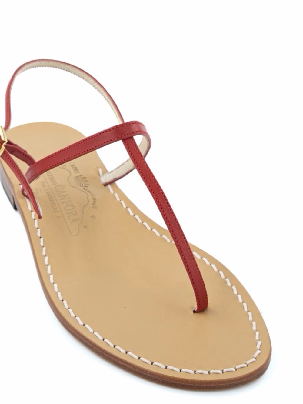 Canfora Gail Red Leather T-Strap Sandals